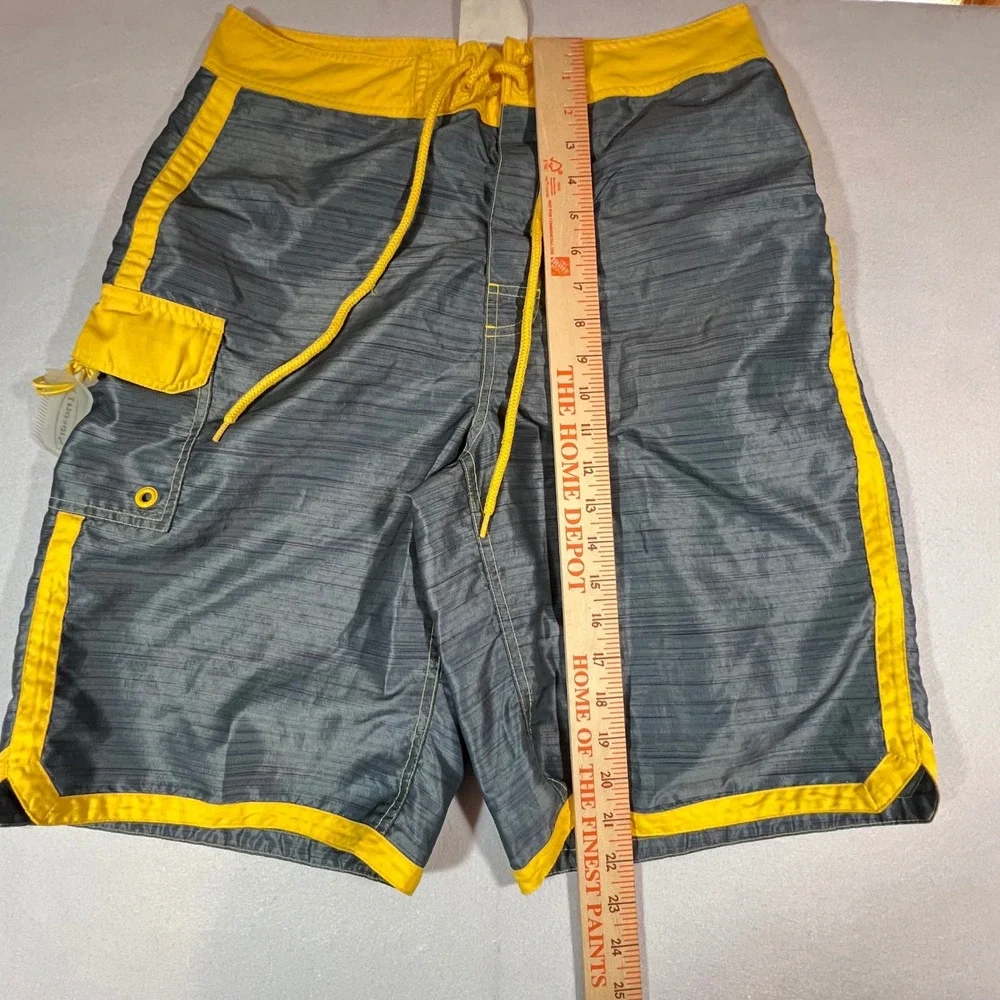 Sideout Mens Board Shorts Grey Yellow Trim Surf Swim Trunks Size 30 Wax Comb